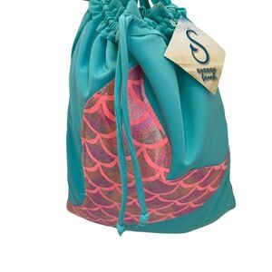 Peach & Teal Mermaid Scale Print Cinched Drawstring Backpack - (Kid's Backpack)!